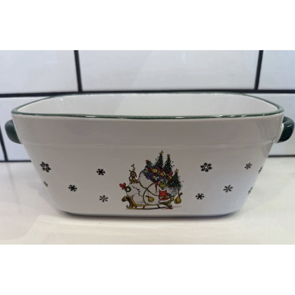 THE GRINCH Loaf Pan Baking Serving Dish w Handles Christmas Green Baker New 2024
